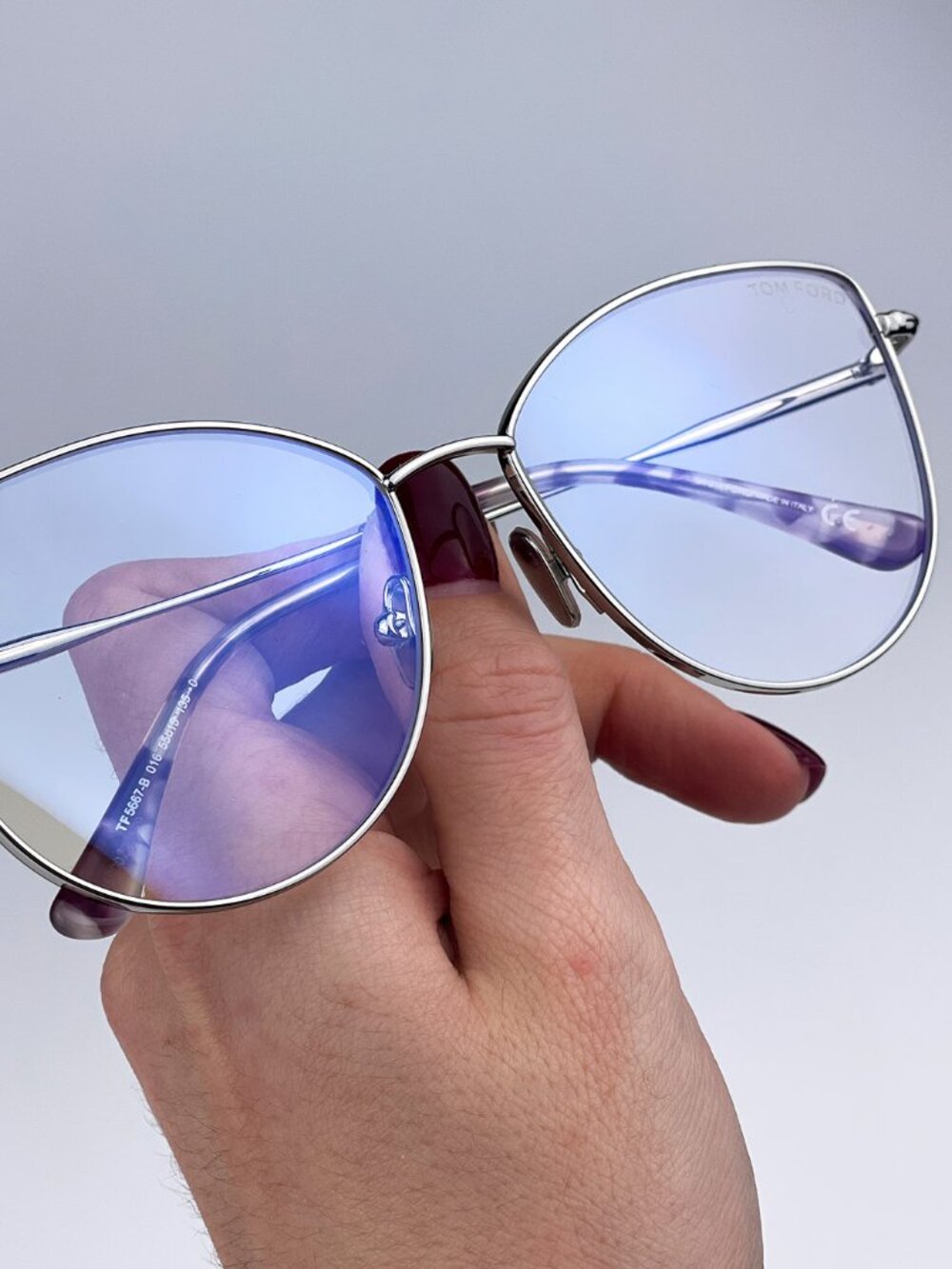 TOM FORD TF5667-B 016 PALLADIUM HAVANA BLUE BLOCK CAT EYE EYEGLASSES